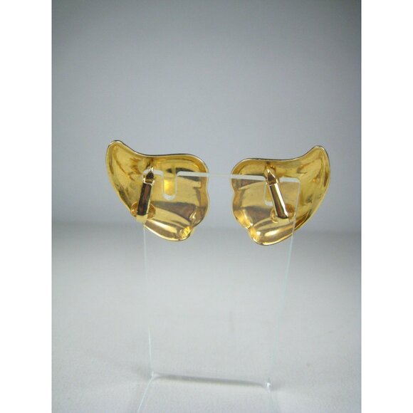 Vintage Avon Breathless Clip on Earrings Textured Mirrored Swirl Gold Tone - Picture 8 of 9